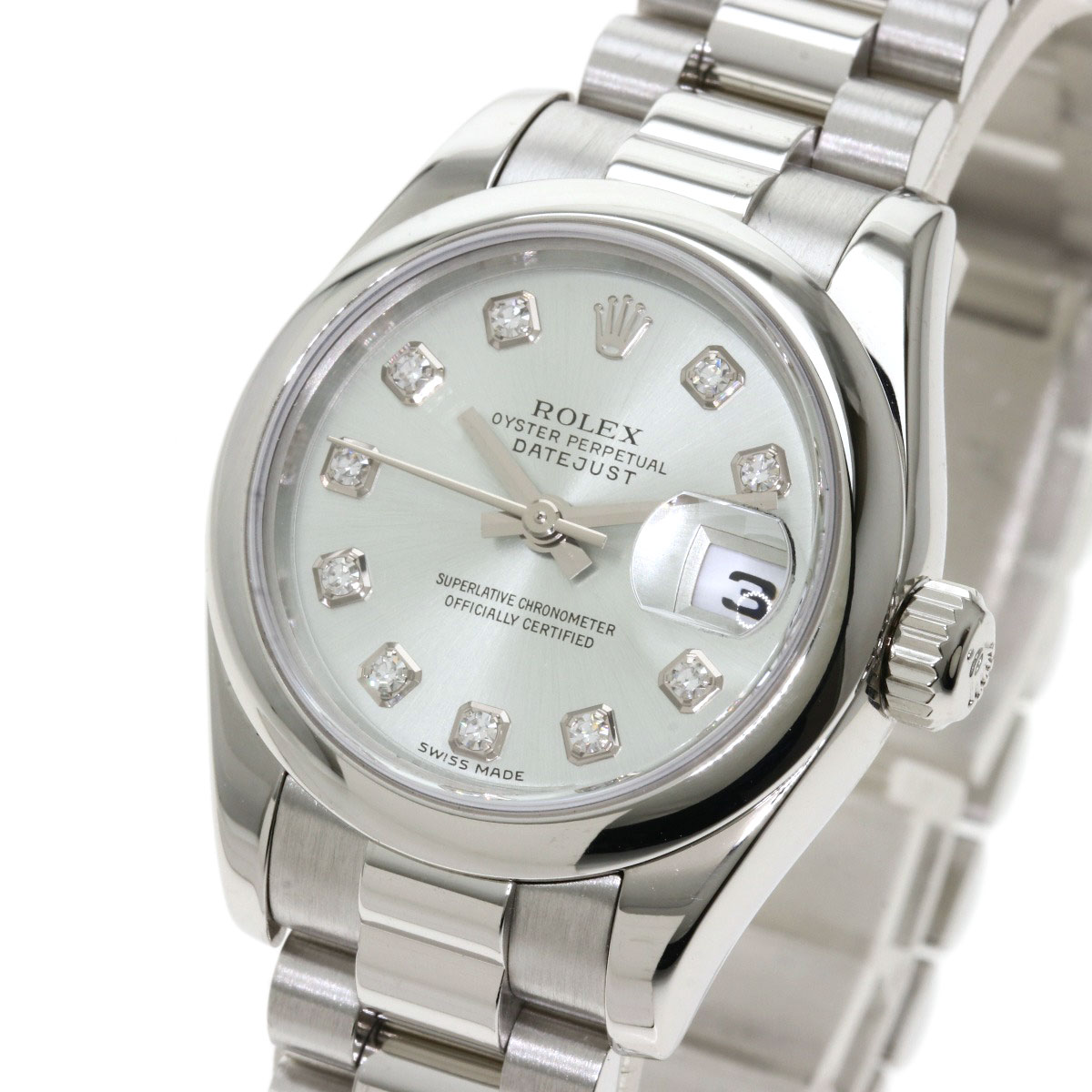 ROLEX ロレックス179166G デイトジャスト10Pダイヤ腕時計プラチナPT