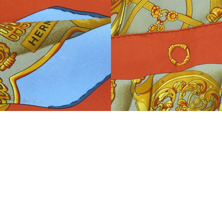 HERMES◇soleil de soie/カレ90/スカーフ/シルク/KHK/総柄/レディース  