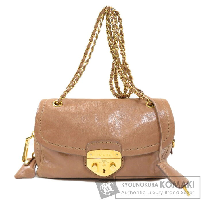中古】 中美品 プラダ PRADA チェーン ショルダーバッグ ブラウン 