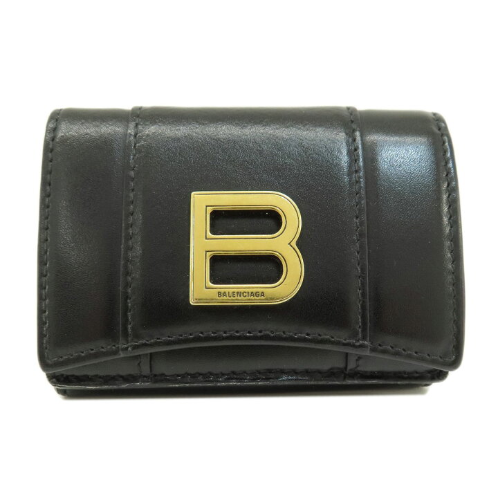 1000/BLACK ファッション ◇バレンシアガ◇810901/レザー/ロゴ/二  