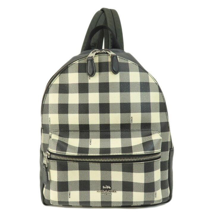 COACH ターコイズとブラックのチェック柄 リュック