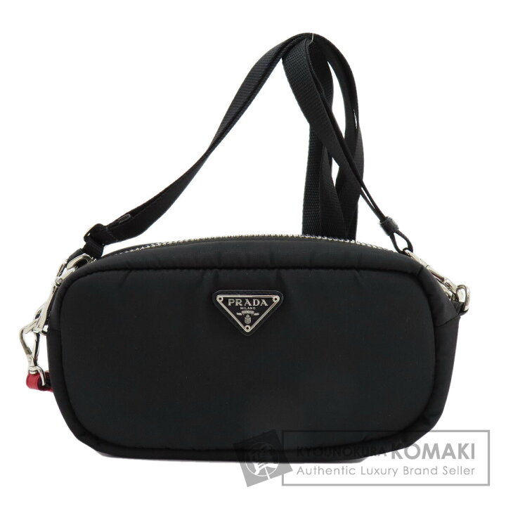 プラダ PRADA ショルダーバッグ メタルロゴ ナイロン レザー ブラック  