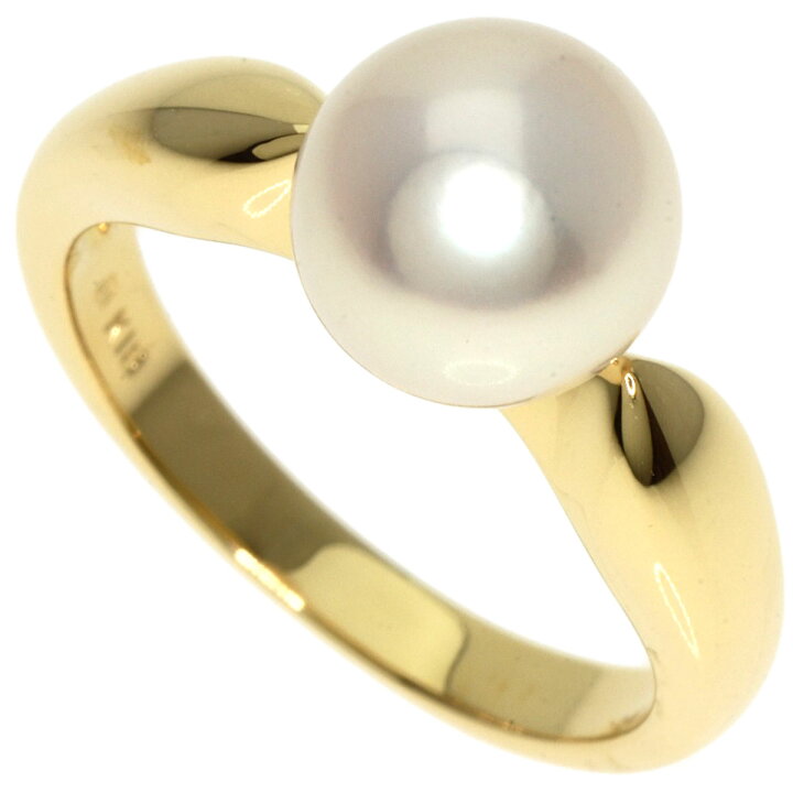 本物 ミキモト MIKIMOTO パール 4.0-5.4mm K18 YG リング 指輪 9号  