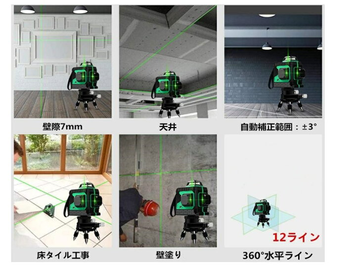 楽天市場】12ライン グリーン レーザー墨出し器 3D墨出器/墨出し機水平 