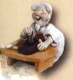 （和雑貨）手作りの陶人形 和尚さん 墨磨り 学習教材 教材
