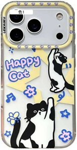 17�p Happy Cat �f�U�C�� �J���t�� ���� �ی�P�[�X ���� ���F �s���N �l�R�D�� ����g�� �A�C�t�H��14 iPhone16/15 ProMax�Ή��i�F3�Ccase17)