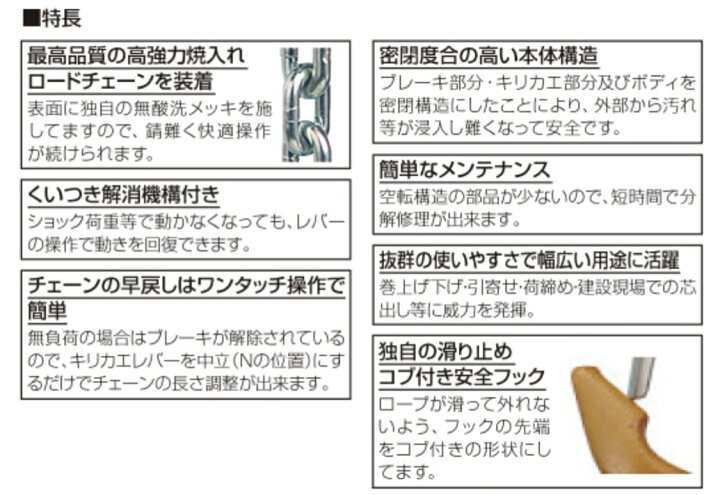 楽天市場】バイタル工業 ナイスレバー（NR2-15）1.6t : 総合商社 共遊 XPRO チェーンブロック 0.5t