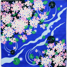 シャンタン 涼あじさい ブルー / 風呂敷 ふろしき フロシキ 綿 シャンタン 50cm 和雑貨 日本土産 タペストリー 玄関 雑貨 デコレーション ディスプレイ 壁 壁掛け 掛け軸 和風 インテリア 季節 四季 タペストリー用風呂敷 お土産 お弁当 日本製