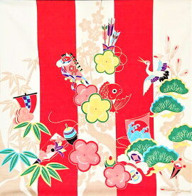 シャンタン からく めでた尽くし / 風呂敷 ふろしき フロシキ 綿 シャンタン 50cm 和雑貨 日本土産 タペストリー 玄関 雑貨 デコレーション ディスプレイ 壁 壁掛け 掛け軸 和風 インテリア 季節 四季 タペストリー用風呂敷 お土産 お弁当 日本製