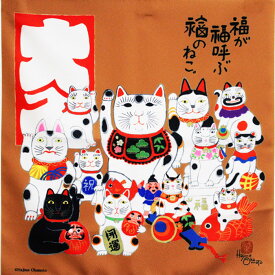 ポリエステル 岡本肇 招き猫 / 風呂敷 ふろしき 45cm 中巾 和雑貨 日本土産 タペストリー 玄関 雑貨 デコレーション ディスプレイ 壁掛け 掛け軸 和風 インテリア 季節 四季 お土産 お弁当 かば丸 日本製 縁起招福 正月飾り お祝い ギフト プレゼント 吉祥 贈答用