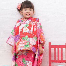 (着物セット 華やか A) 七五三 着物 3歳 販売 レトロ モダン フルセット 女の子 被布 簡単着付け (rg)