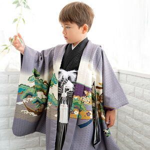 (着物セット 鷹兜松 黒縞袴) 七五三 着物 男の子 18コーディネート 袴 5歳 フルセット ボーイズ(rg)
