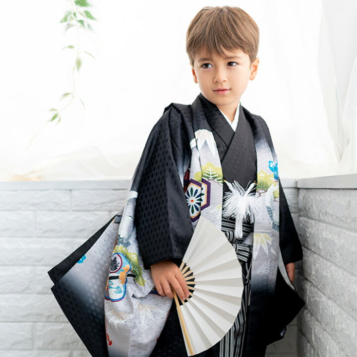 楽天市場】(着物セット 鷹兜松 黒縞袴) 七五三 着物 男の子 18 