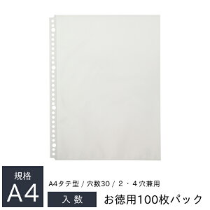 リヒトラブ クリヤーポケット エコノミーパック A4 S型 30(2・4)穴 お徳用100枚パック G49080