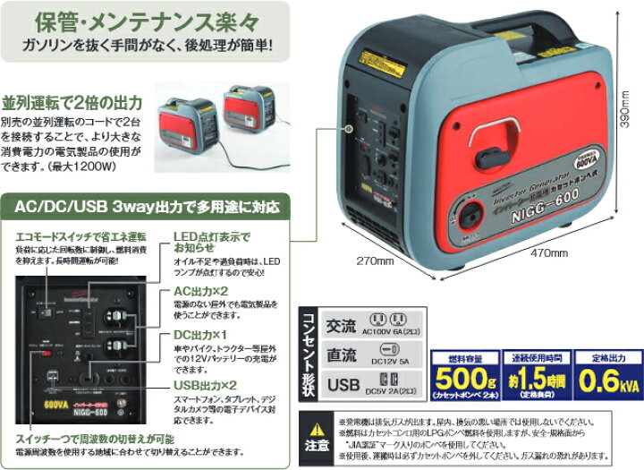 楽天市場】【送料別途】【直送品】ナカトミ インバーター発電機 