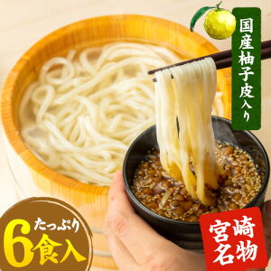 【たっぷり6食入り】うどん 送料無料 釜揚げ 釜あげうどん 6人前 うどん スープ 宮崎 名物 国産柚子皮入り 特製スープ付き 保存食 非常食 うどんセット 半生うどん お取り寄せ お取り寄せグ
