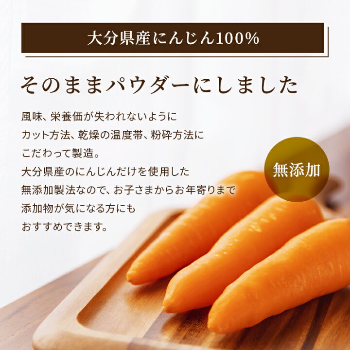 楽天市場】【最大1000円OFFクーポン!】100% ニンジン パウダー 50g 2パック 無添加 ビタミンA 植物繊維 人参 栄養 美容 おいしい 大分県産 ニンジン 食品 健康 健康食品 ダイエット 腸内環境 九州のごちそう便 : 九州のごちそう便 楽天市場】【最大1000円OFFクーポン!】100% ニンジン パウダー 50g 2パック 無添加 ビタミンA 植物繊維 人参 栄養 美容 おいしい 大分県産 ニンジン 食品 健康 健康食品 ダイエット 腸内環境 九州のごちそう便 : 九州のごちそう便