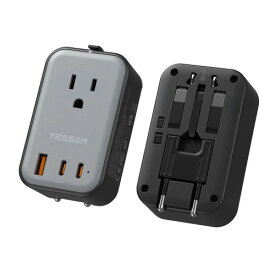 海外 変換プラグ 全世界対応 TESSAN 超薄型旅行用コンセント 2つUSB-Cと1つUSB-Aポート付き C/O/BF/Aタイプ付き 海外電源変換器 マルチ変換プラグ 電源変換アダプター 韓国/ヨーロッパ/オーストラリア/イギリス/アメリカ/中国などの国に対応 旅行便利グッズ
