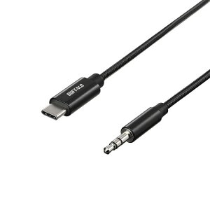 �o�b�t�@���[ AUX �P�[�u�� USB Type C to 3.5mm �I�[�f�B�I �ϊ� �n�C���] iPhone 16�Ή� DAC���� ���ϋv �i�C���� 1m �u���b�N BSMPC3515BK