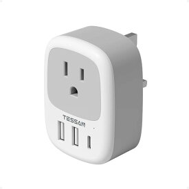 bfタイプ 変換プラグ usb-c付き TESSAN 海外 bf 変換器 変換アダプター コンセント 変換 2USB-AとUSB-Cポート イギリス シンガポール マレーシア 香港用 電源プラグ 出張旅行便利グッズ