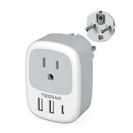 韓国 変換プラグ seタイプ TESSAN 海外 変換プラグ se コンセント 1個AC口 2USB-Aと1USB-Cポート 韓国 ドイツ フランス オランダ ハンガリー スペイン ヨーロッパなどへ海外旅行用便利グッズ