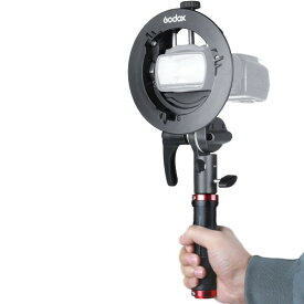 Godox S2 Sタイプスピードライトブラケット ボーエンズマウント 1/4ネジホルダーハンドル付き、Godox AD200Pro、AD200、AD400Pro、V1、V860II、TT685II TT600フラッシュ用、調整可能なスピードライトハンドル、正確な傾斜コントロール