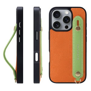 HANATORA for iPhone 16Pro �P�[�X �{�v �ϏՌ� �w�ʃx���g �X�}�z�P�[�X �X�}�z �X�^���h�@�\ �l�b�N �X�g���b�v �t�� �G���{�X���U�[ �M�t�g �}�O�l�b�g�Ȃ� �I�����W+�O���[�� NGH-16Pro-Orange-GN