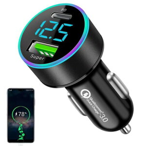 �T���R�X �ԍڏ[�d�� �Ԃ̓d������ USB �}�� �V�K�[ �[�d�� 12V/24V�ԑΉ� PD 20W+QC �d���������� LED�f�W�^���f�B�X�v���[���� USB-A USB-C �|�[�g �J�[�`���[�W���[ android/IQOS/iPhone�Ή��p �����[�\�P