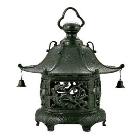 高岡銅器　銅製庭置物　クサリ付　丸型竜灯篭 59-13
