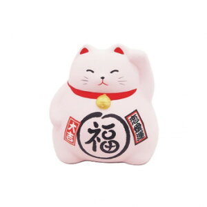 M7888 風水貯金箱 まる福招き猫 ピンク 萬古焼置物