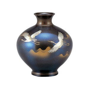 高岡銅器 銅製花瓶 伊井富雄作 福丸形 鶴 95-10