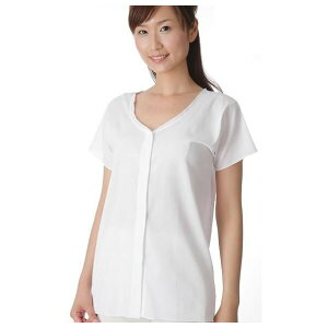 コべス 婦人クレープ前開き半袖 ホワイト CH-3 LL