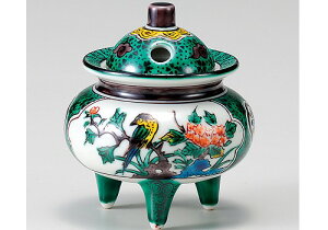 K3-1571 九谷焼 2.8号香炉 青九谷花鳥