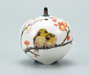 AP3-1314 九谷焼 3号香炉 紅白梅に鳥