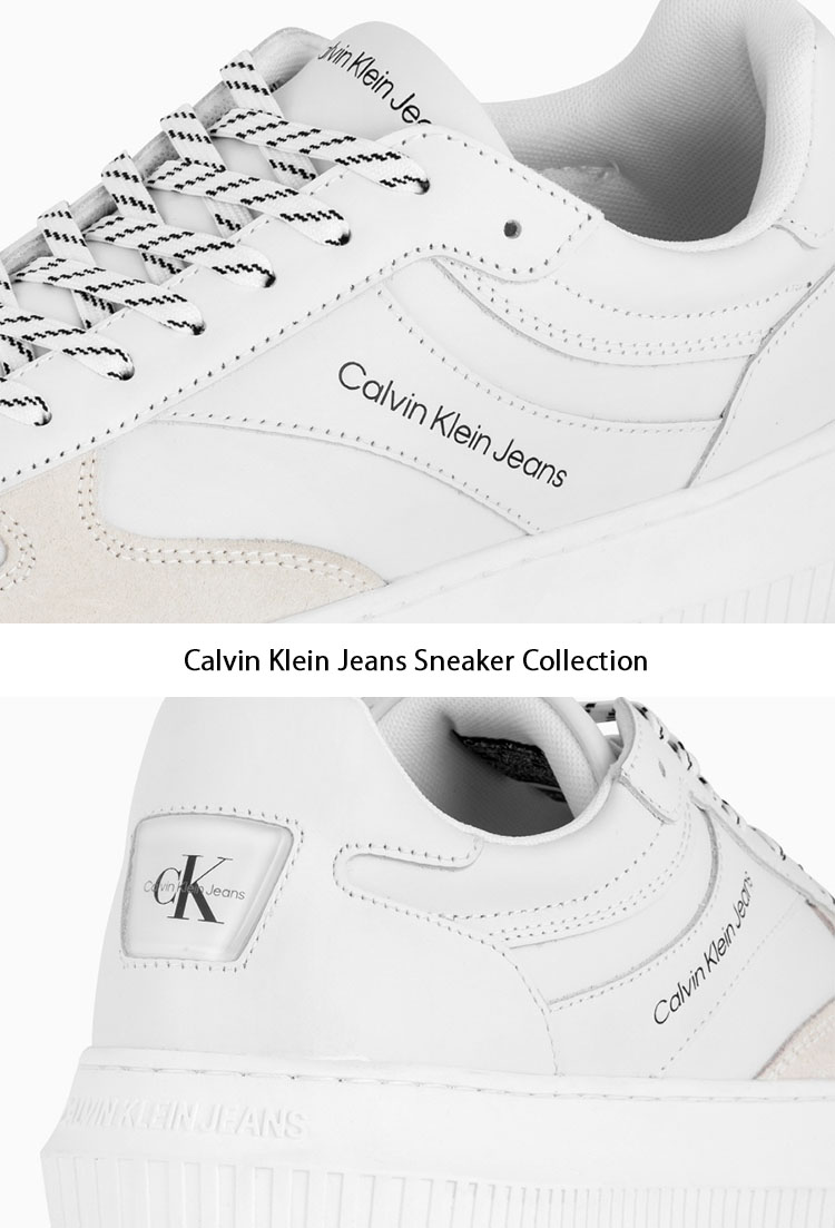 希少Calvin Klein カルバンクライン WHITE スニーカー チャンキーカップソール SNEAKER CHUNKY CUP-SOLE 本革  CK ホワイト シューズ レザー ロゴ YM00554-0K8未使用品 ブーツ