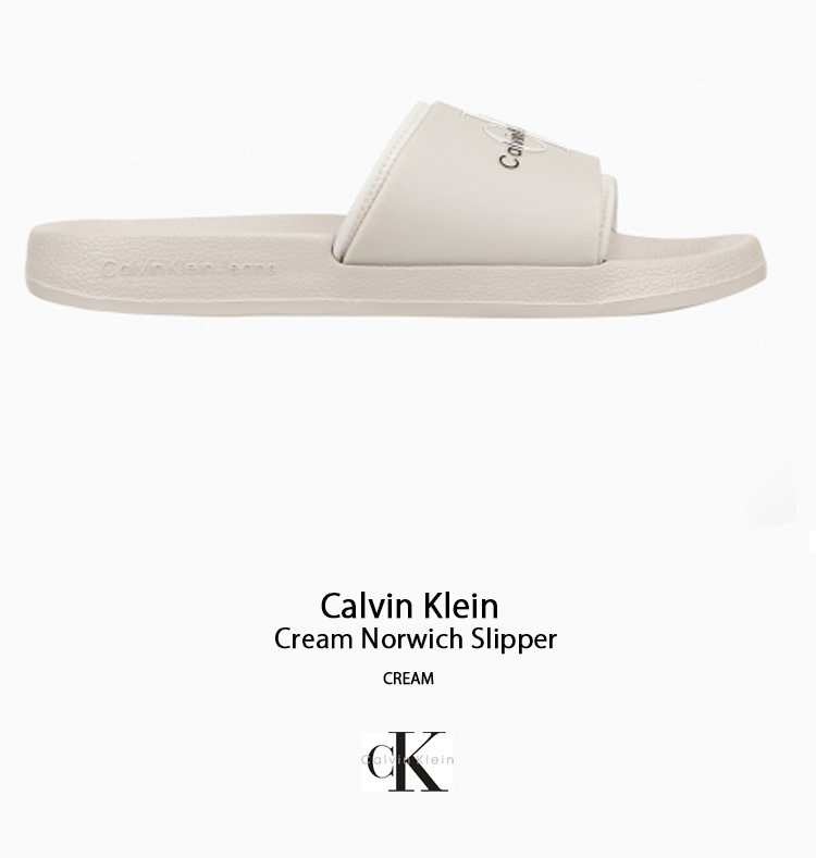 Calvin Klein カルバンクライン サンダル CREAM NORWICH SLIPPER CREAM CK シューズ クリームノリッジスリッパ  ロゴ YW005850K9 YM003610K9【中古】未使用品 | larmoire -Interior and Goods-