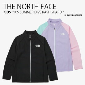 THE NORTH FACE ノースフェイス キッズ ラッシュガード K'S SUMMER DIVE RASHGUARD サマー ダイブ ロングスリーブ ジャケット ジップアップ スタンドネック 長袖 水着 スイムウェア ロゴ ブラック パープル 男の子 女の子 子供用 NJ5JP03S/T【中古】未使用品