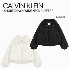 Calvin Klein カルバンクライン レディース ダウンジャケット W'S SHORT DOWN WIDE NECK PUFFER BLACK WHITE ショートダウンワイドネックパファー ブラック ホワイト レディースダウン J223413BEH/YBI【中古】未使用品