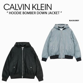 Calvin Klein カルバンクライン ダウンジャケット HOODIE BOMBER DOWN JACKET BLACK GREY CK フーディーボンバーダウンジャケット ロゴ ブラック グレー メンズ J325484BEH/PSM【中古】未使用品