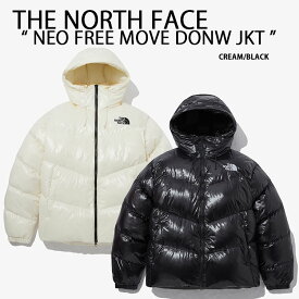 THE NORTH FACE ノースフェイス ダウンジャケット NEO FREE MOVE DOWN JACKET ルーズフィット 光沢 グロッシーダウン BLACK CREAM フード一体型 メンズ レディース NJ1DP53K/J【中古】未使用品