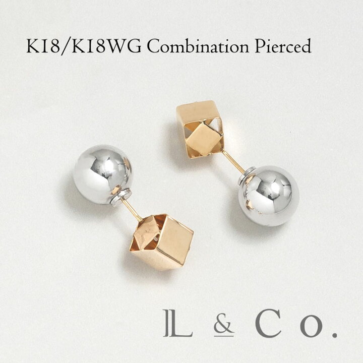 楽天市場】K18/K18WG コンビ ピアス スクエア 丸玉キャッチ シンプル  