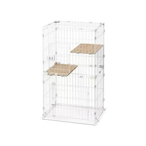 【ペット用品】I-4967576683012 アイリスオーヤマ コンパクトキャットケージ2段 ナチュラル CCC-112 転倒防止ベルト付き 【IRIS OHYAMA】