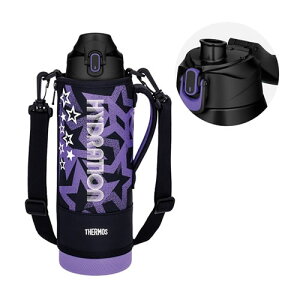 【THERMOS】FJS-1500F-BKPL サーモス 真空断熱スポーツボトル ブラックパープル 1.5L ポーチ&ストラップ付き 保冷 水筒 【ワンタッチオープン】