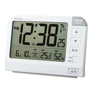 【クロック】T-767-WH-Z ノア精密 MAG 電波目覚まし時計 ホーネット ホワイト デジタル 特大画面サイズ【単3形アルカリ乾電池2本】