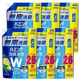 【6個セット】 ハミング 消臭実感 Wパワー スプラッシュシトラスの香り 1．0Lスパウト 送料無料 花王 ハミング 柔軟剤 詰め替え 1000ml つめかえ 詰替え 洗たく 消臭 ダブルパワー KAO 【D】