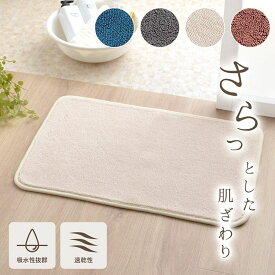 吸水 速乾 足元サラッとバスマット 50×75cm 洗える 滑りにくい タオル地風 メッシュ バスグッズ シンプル カラー 色違い 足ふき マット イケヒコ ブルー グレー アイボリー ピンク【TD】 【代引不可】