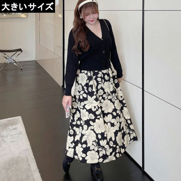 楽天市場 大きいサイズ レディース 花柄スカート Aライン 黒 ミモレ丈 Ll 3l 4l 5l ブラック 代 30代 40代 50代 13号 15号 17号 19号 新入荷 ネコポス可 大きいサイズの服レディース Queen