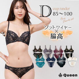 大きいサイズ ブラジャー ショーツセット レディース 下着 D85 D90 D95 D100 脇高 ソフトワイヤー モールドカップ 大きめアンダー