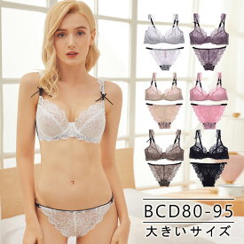 大きいサイズ レディース ブラジャー ショーツセット 上下セット ブラセット B80 B85 C80 C85 C90 C95 D80 D85 D90 D95 L LL 3L 配色 三角ショーツ 2019年 冬 新入荷 ネコポス可