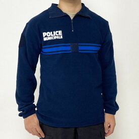 フランス自治体警察 POLICE MUNICIPALE ネイビー ブルーストライプ ハーフZIP フリースシャツ 新品 F40BN